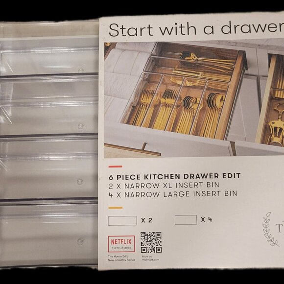 The Home Edit 6 Piece Kitchen Drawer Set 2 Narrow XL insert bin & 4 Narrow L bin - Picture 2 of 6